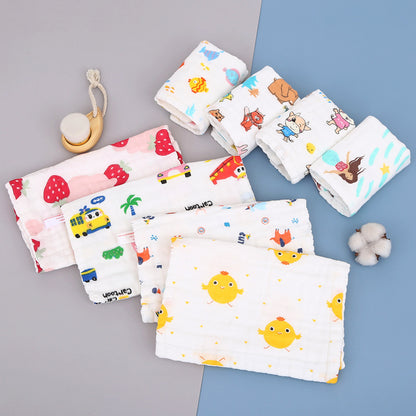 Cotton High Density Small Square Towel 6-Layer Folded Handkerchief Baby Small Towel 6-Layer Gauze Spit Towel Printed Hand Towel - image 2
