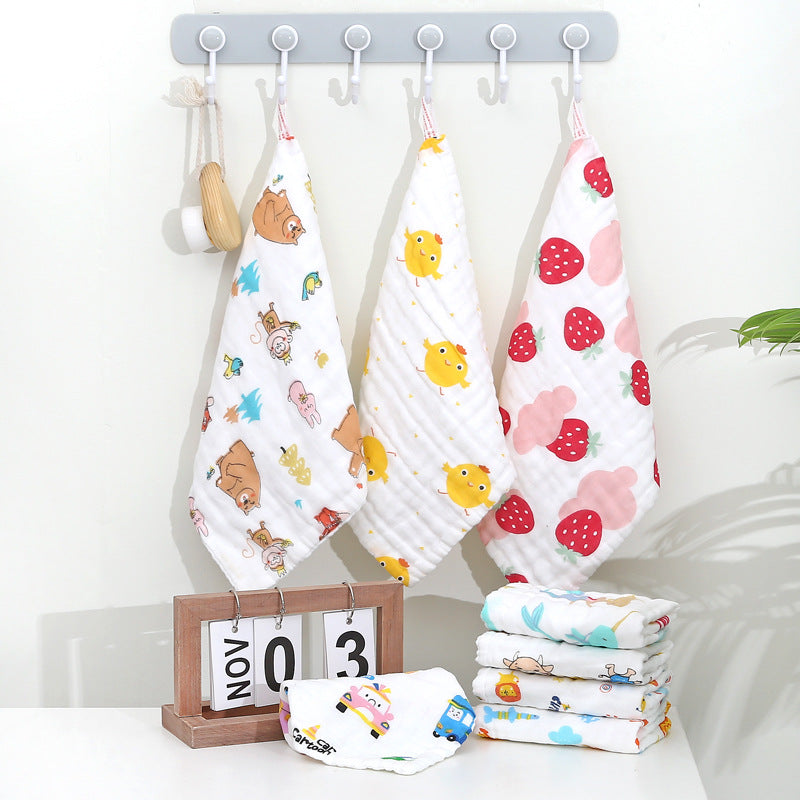 Cotton High Density Small Square Towel 6-Layer Folded Handkerchief Baby Small Towel 6-Layer Gauze Spit Towel Printed Hand Towel - image 3