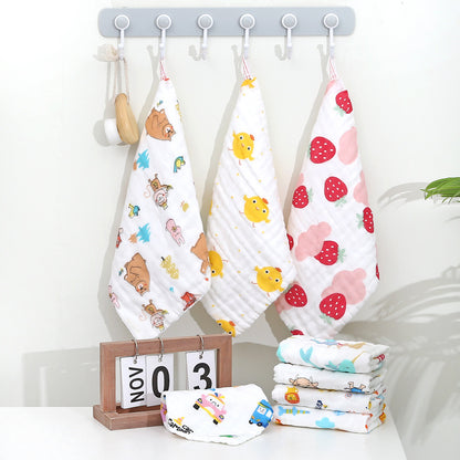Cotton High Density Small Square Towel 6-Layer Folded Handkerchief Baby Small Towel 6-Layer Gauze Spit Towel Printed Hand Towel - image 3