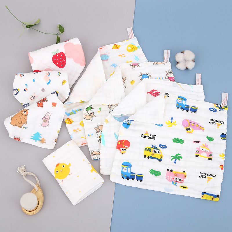 Cotton High Density Small Square Towel 6-Layer Folded Handkerchief Baby Small Towel 6-Layer Gauze Spit Towel Printed Hand Towel - image 4