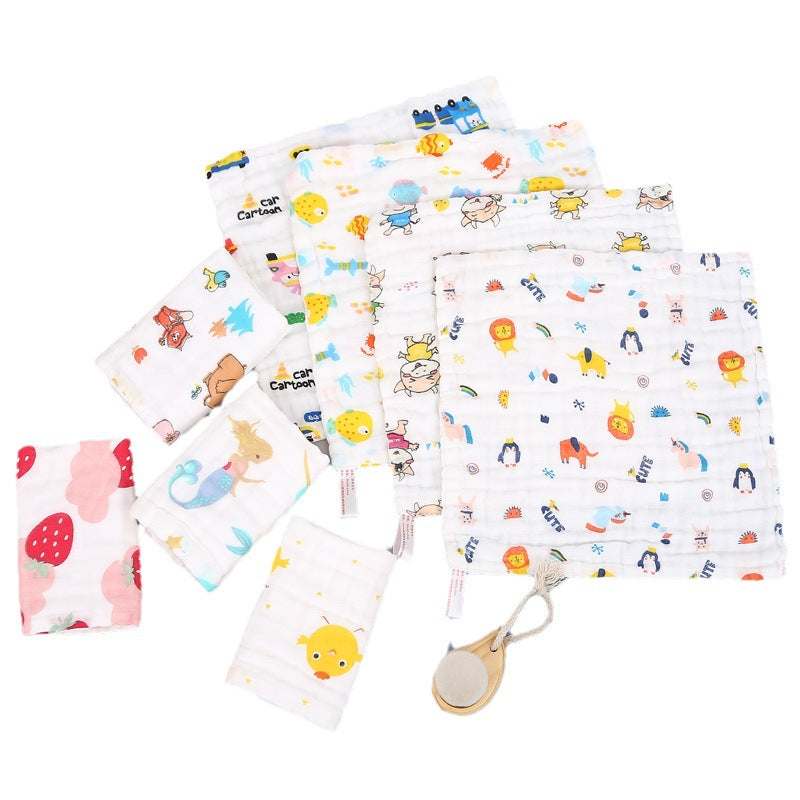 Cotton High Density Small Square Towel 6-Layer Folded Handkerchief Baby Small Towel 6-Layer Gauze Spit Towel Printed Hand Towel - image 5