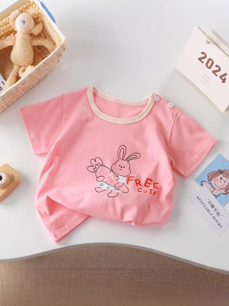 Children's short-sleeved T-shirt cotton girls summer baby baby summer children's clothing new boys' jacket a generation of hair - image 4