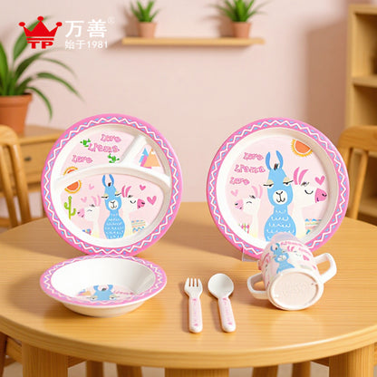 Creative Baby Dinner Plate Melamine Resin Grids Plate Kidsren's Cartoon Tableware Set Grids Plate Double Ear Cup Soup Rice Bowl - image 1