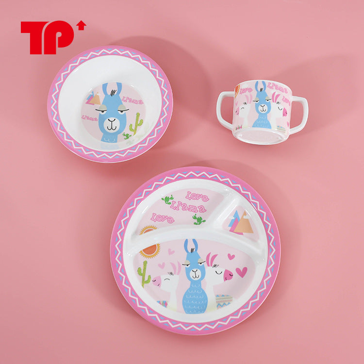 Creative Baby Dinner Plate Melamine Resin Grids Plate Kidsren's Cartoon Tableware Set Grids Plate Double Ear Cup Soup Rice Bowl - image 2
