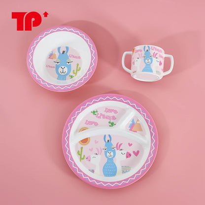 Creative Baby Dinner Plate Melamine Resin Grids Plate Kidsren's Cartoon Tableware Set Grids Plate Double Ear Cup Soup Rice Bowl - image 2