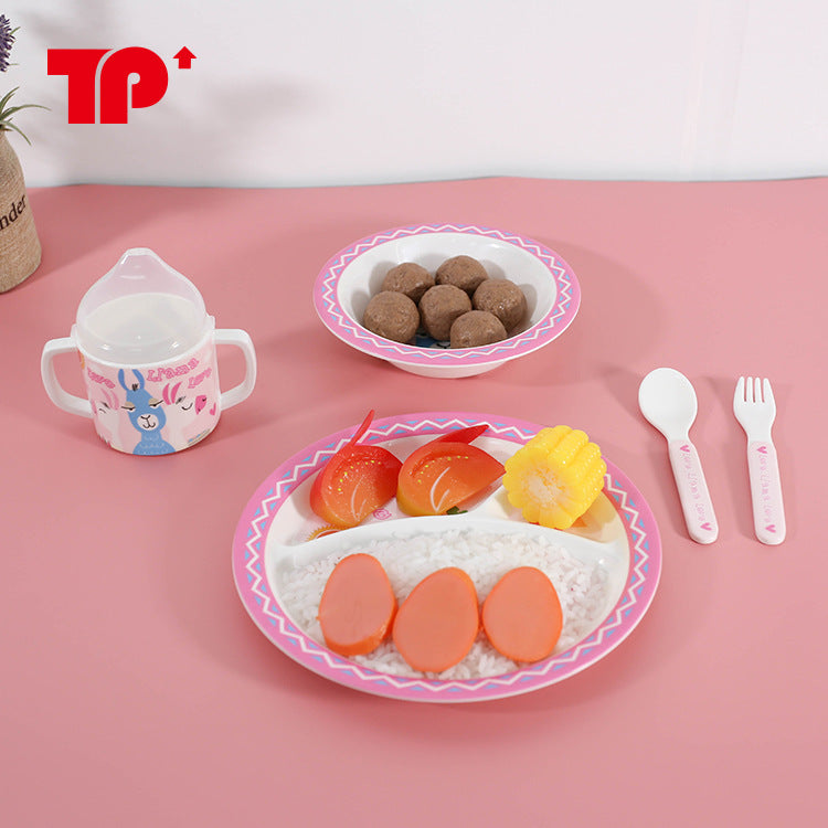 Creative Baby Dinner Plate Melamine Resin Grids Plate Kidsren's Cartoon Tableware Set Grids Plate Double Ear Cup Soup Rice Bowl - image 3