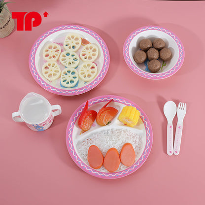 Creative Baby Dinner Plate Melamine Resin Grids Plate Kidsren's Cartoon Tableware Set Grids Plate Double Ear Cup Soup Rice Bowl - image 4
