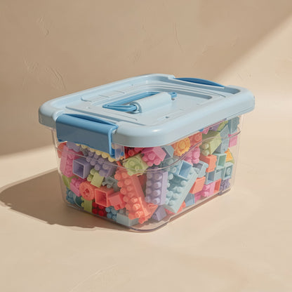 Plastic building blocks set described with large and small particles - view 3