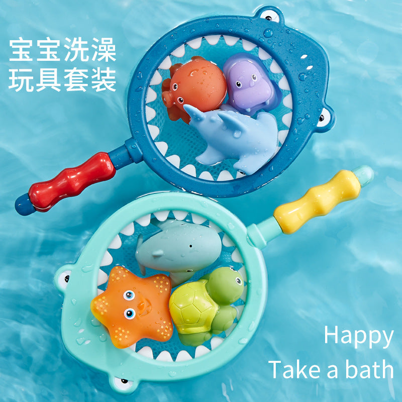 Cross-Border Baby Bath Toy Turtle Spray Net Fishing Shark Children's Animal Pinch Music Floating Water Toy - image 1