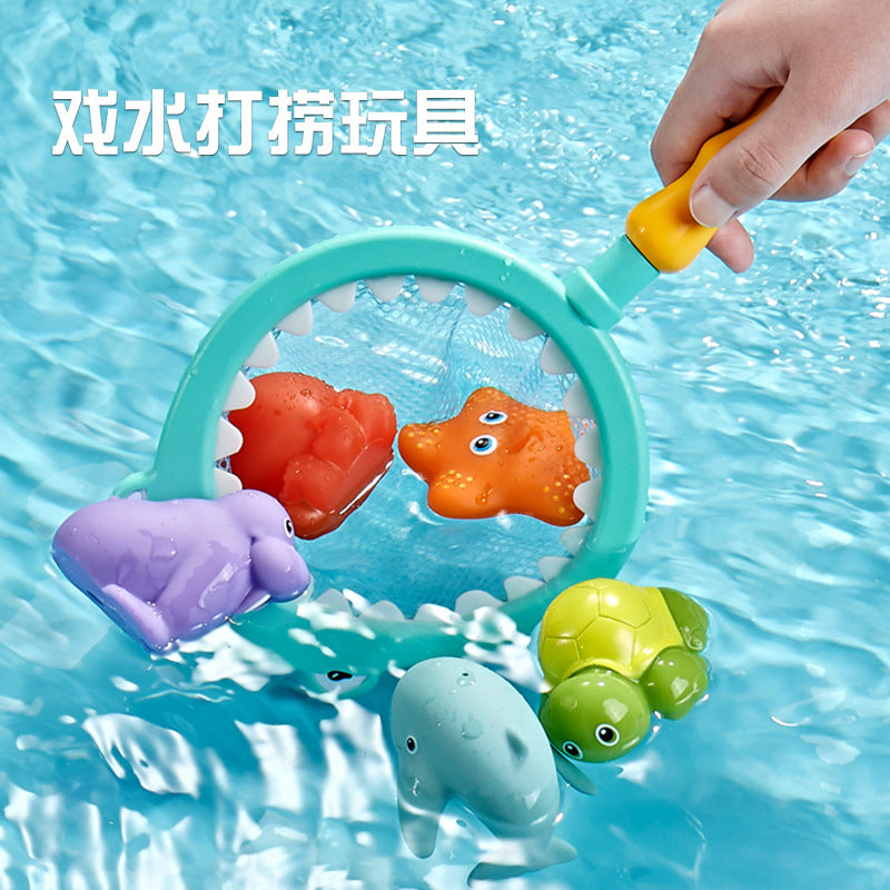 Cross-Border Baby Bath Toy Turtle Spray Net Fishing Shark Children's Animal Pinch Music Floating Water Toy - image 3
