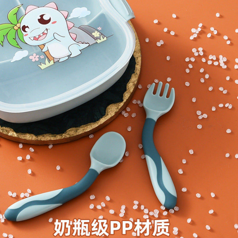 Big Eye Small Monster Baby Feeding Training Elbow Twist Spoon Fork Set Bendable Training Spoon - image 3