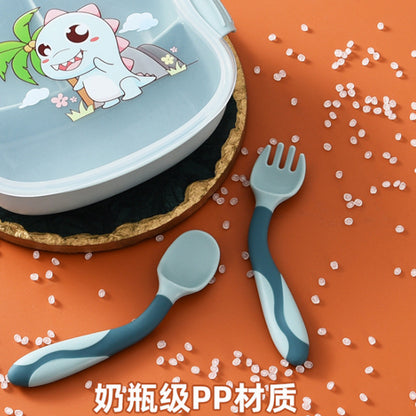 Big Eye Small Monster Baby Feeding Training Elbow Twist Spoon Fork Set Bendable Training Spoon - image 3