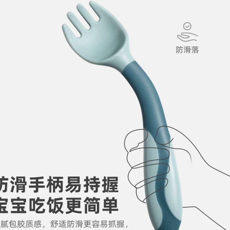 Big Eye Small Monster Baby Feeding Training Elbow Twist Spoon Fork Set Bendable Training Spoon - image 4