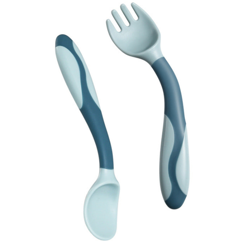 Big Eye Small Monster Baby Feeding Training Elbow Twist Spoon Fork Set Bendable Training Spoon - image 5
