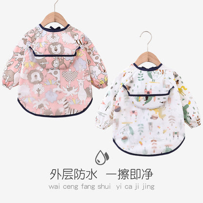 Children's Overalls Spring and Autumn Waterproof Long-Sleeved Anti-Dressing Baby's Dining Clothes Apron Children's Bib Clothing with Food Pocket - image 1