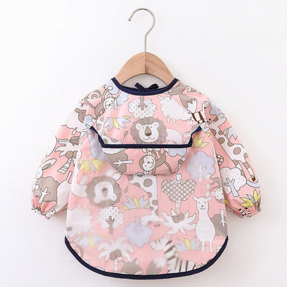 Children's Overalls Spring and Autumn Waterproof Long-Sleeved Anti-Dressing Baby's Dining Clothes Apron Children's Bib Clothing with Food Pocket - image 2