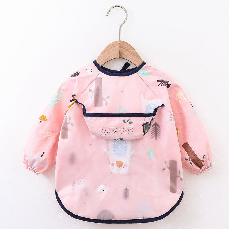 Children's Overalls Spring and Autumn Waterproof Long-Sleeved Anti-Dressing Baby's Dining Clothes Apron Children's Bib Clothing with Food Pocket - image 3