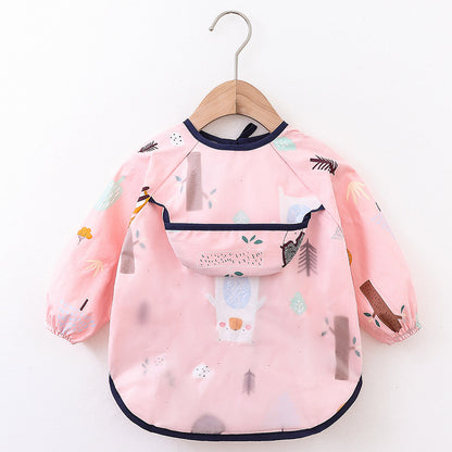 Children's Overalls Spring and Autumn Waterproof Long-Sleeved Anti-Dressing Baby's Dining Clothes Apron Children's Bib Clothing with Food Pocket - image 3