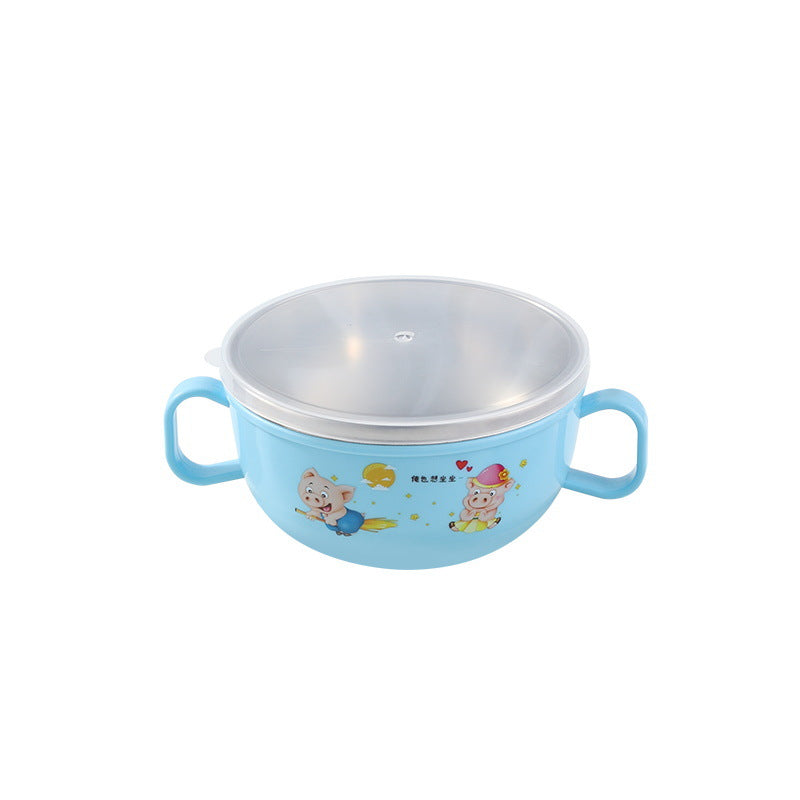 304 children's stainless steel bowl insulation baby's double ear bowl cartoon children's BB bowl with lid children's bowl complementary food bowl - image 5