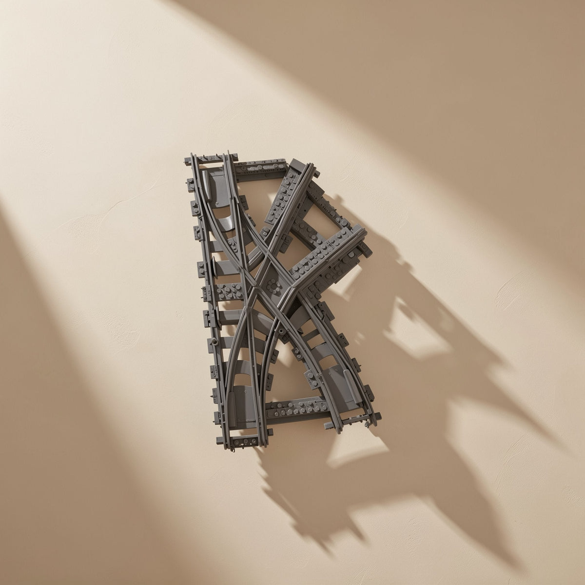 ABS plastic building block train track parts with straight, curved, branching, and crossing forms