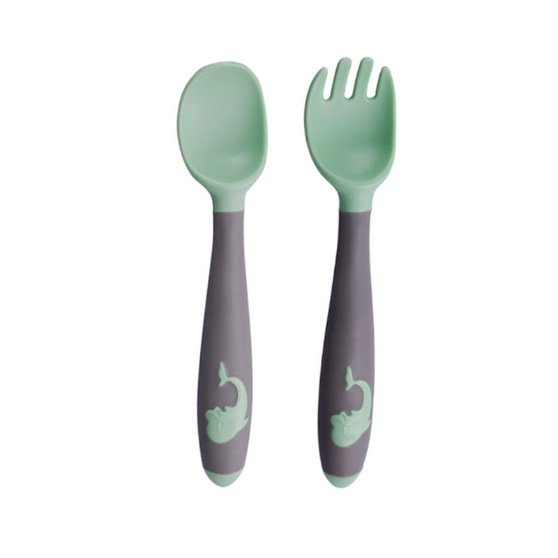 Baby Learning to Eat Training Spoon and Fork Set Household Children's Dining Tableware Crooked Head Elbow Spoon Gift Pack - image 5
