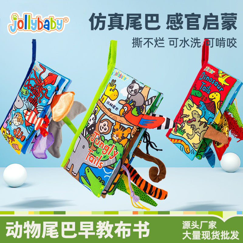 Jollybaby baby cloth book Animal tail book early education cloth book hiding cat baby toys 0-3 years old can't be torn - image 1