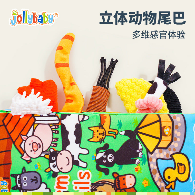 Jollybaby baby cloth book Animal tail book early education cloth book hiding cat baby toys 0-3 years old can't be torn - image 3