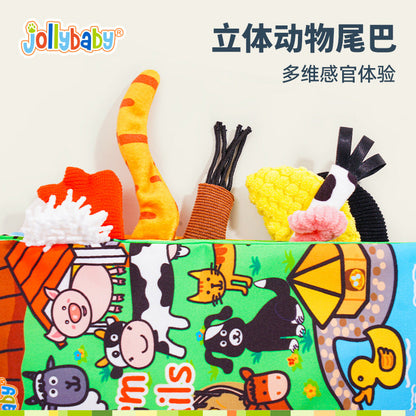 Jollybaby baby cloth book Animal tail book early education cloth book hiding cat baby toys 0-3 years old can't be torn - image 3
