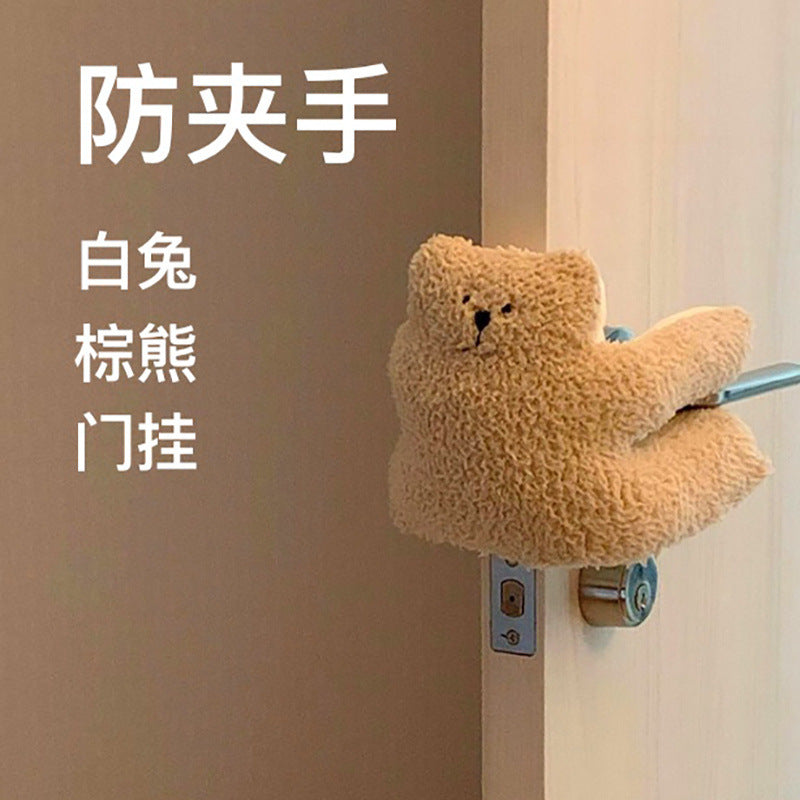 ins Nordic Anti-pinch Hand Door Card Baby Children's Room Anti-pinch Hand Door Hanging Cartoon White Rabbit Brown Bear Plush Doll - image 1