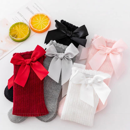 New boys and girls solid color striped stockings cotton non-slip bubble mouth baby bow tube socks wholesale - image 3
