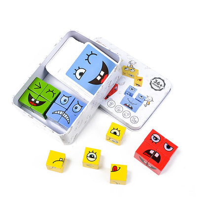 Children's Face-changing Rubik's Cube Building Blocks Educational Toys Parent-child Interactive Desktop Battle Game Wooden Smiley Pattern Rubik's Cube - image 5