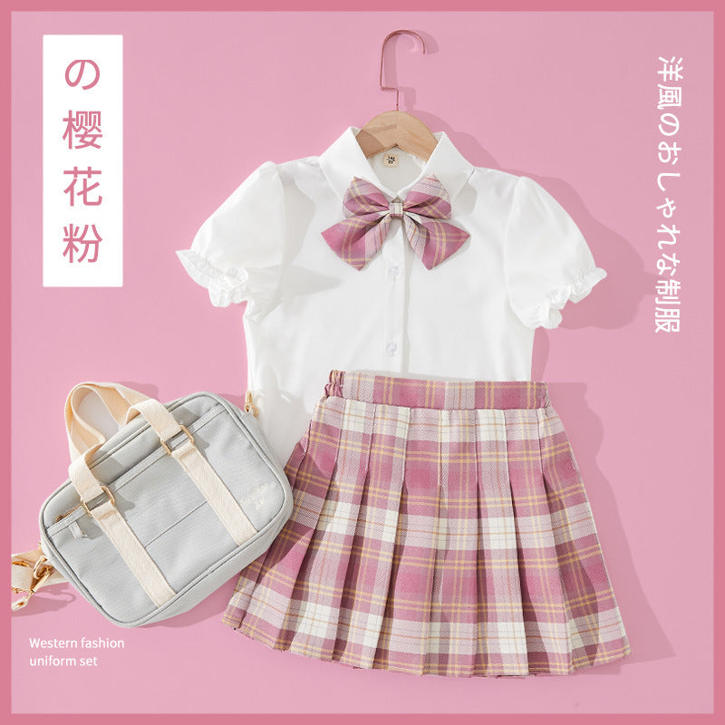 jk Uniform Children's Girls' Shirt Summer Japanese Genuine Primary School Plaid Skirt Set Full Set College Style Pleated Skirt - image 2