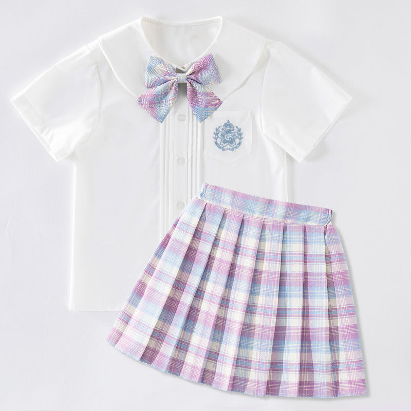 jk Uniform Children's Girls' Shirt Summer Japanese Genuine Primary School Plaid Skirt Set Full Set College Style Pleated Skirt - image 4