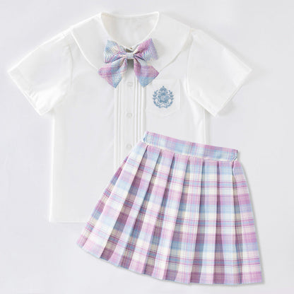 jk Uniform Children's Girls' Shirt Summer Japanese Genuine Primary School Plaid Skirt Set Full Set College Style Pleated Skirt - image 4