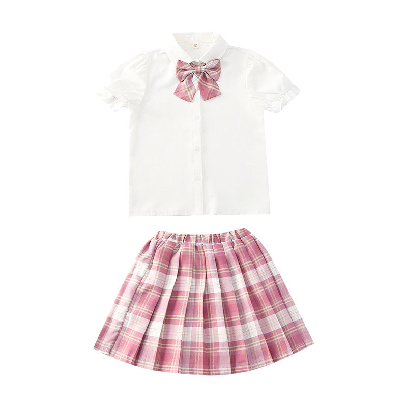 jk Uniform Children's Girls' Shirt Summer Japanese Genuine Primary School Plaid Skirt Set Full Set College Style Pleated Skirt - image 5