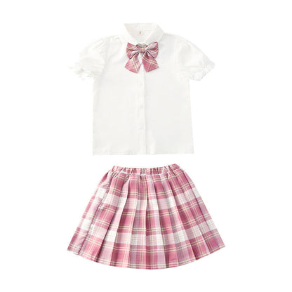 jk Uniform Children's Girls' Shirt Summer Japanese Genuine Primary School Plaid Skirt Set Full Set College Style Pleated Skirt - image 5