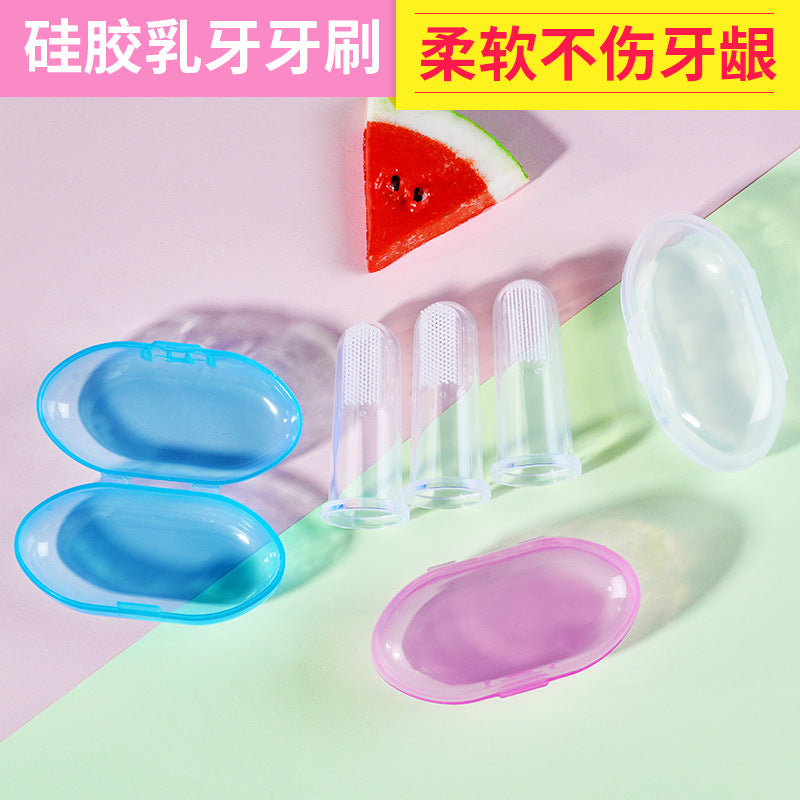 Factory Direct Sales Baby Thumb Set Toothbrush Silicone Milk Toothbrush Finger Toothbrush Baby Tongue Cleaning Brush Box - image 3
