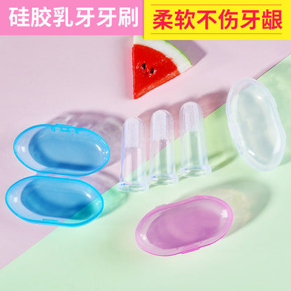 Factory Direct Sales Baby Thumb Set Toothbrush Silicone Milk Toothbrush Finger Toothbrush Baby Tongue Cleaning Brush Box - image 3