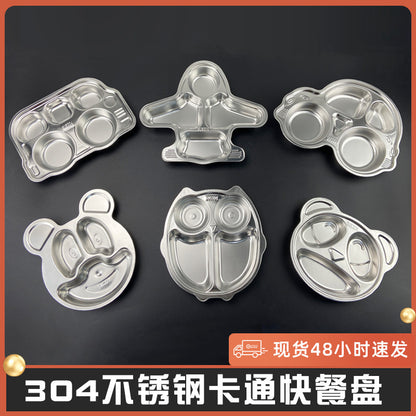 304 stainless steel cartoon fast food plate kindergarten baby grid plate drop-resistant creative cute fast food plate rice plate - image 1