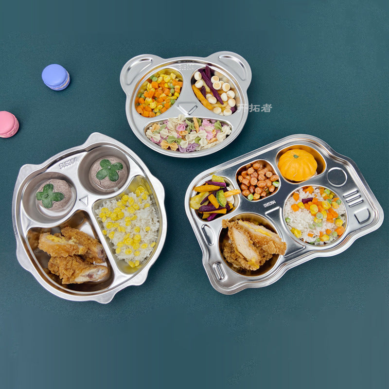 304 stainless steel cartoon fast food plate kindergarten baby grid plate drop-resistant creative cute fast food plate rice plate - image 2