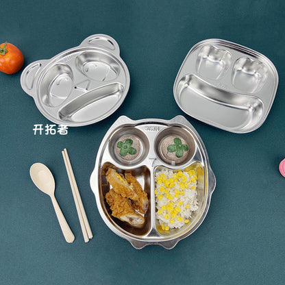 304 stainless steel cartoon fast food plate kindergarten baby grid plate drop-resistant creative cute fast food plate rice plate - image 3