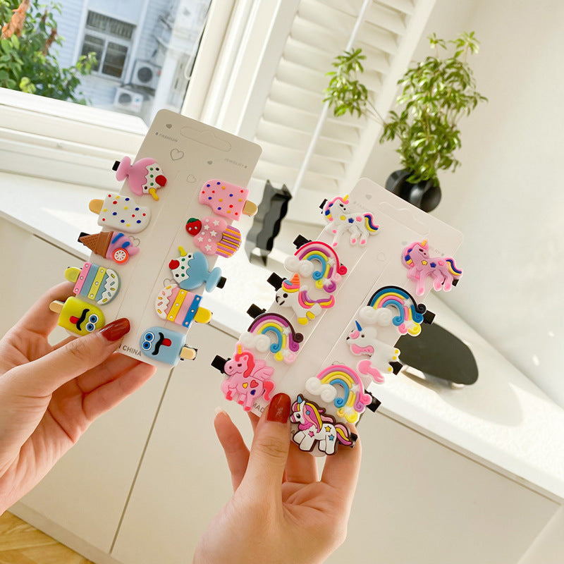 Children's hairpin soft glue headdress combination set baby princess bangs broken hairpin bb clip 10-piece set spot wholesale - image 3