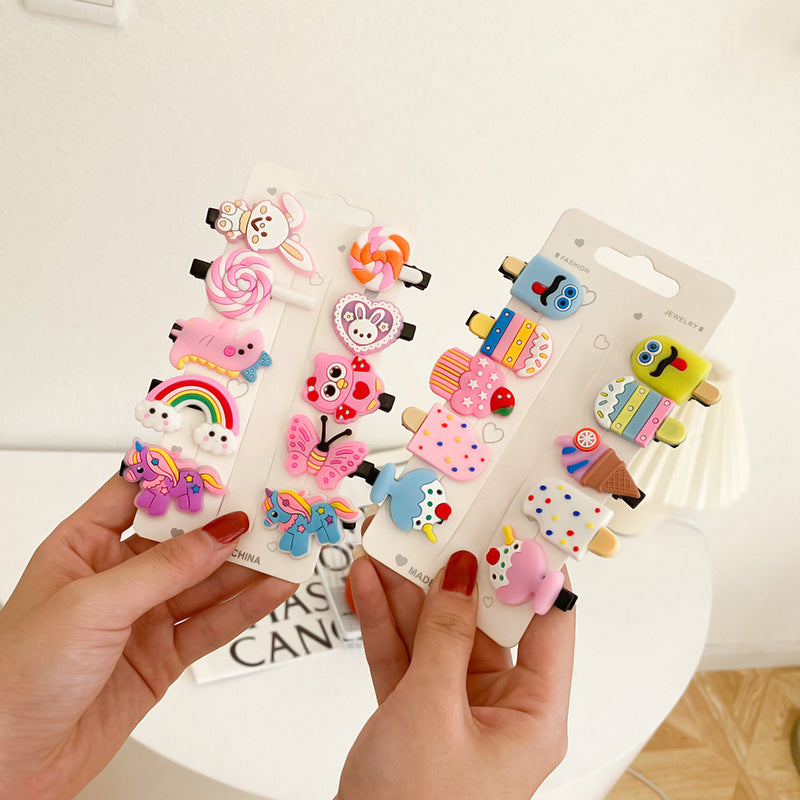Children's hairpin soft glue headdress combination set baby princess bangs broken hairpin bb clip 10-piece set spot wholesale - image 4