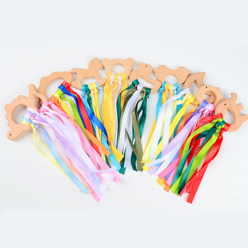 Amazon hot selling baby toys colorful Beech baby teether toys ribbon satin - image 1