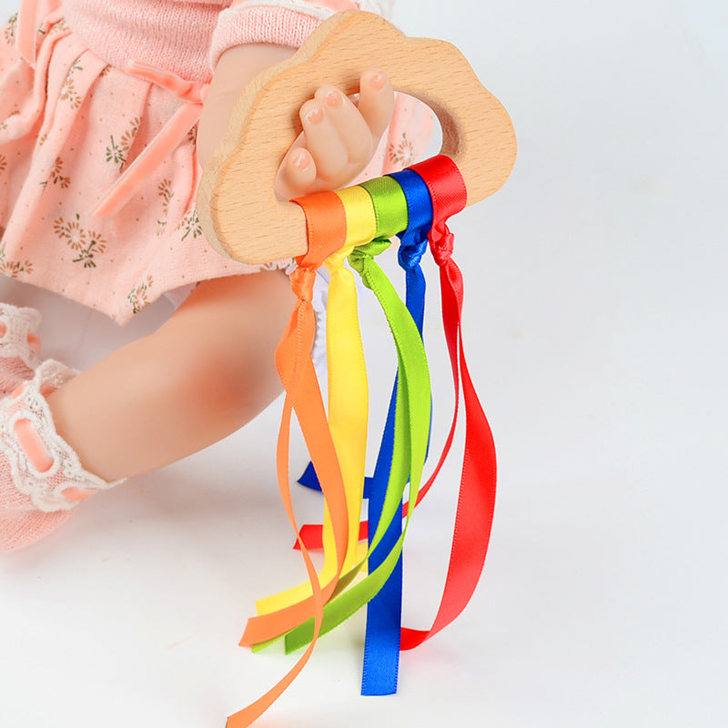 Amazon hot selling baby toys colorful Beech baby teether toys ribbon satin - image 4
