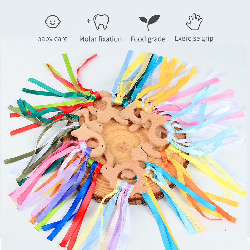 Amazon hot selling baby toys colorful Beech baby teether toys ribbon satin - image 5