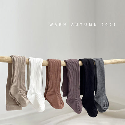 2023 New Girls' Combed Cotton Leggings for Baby Spring and Autumn Korean Princess Solid Color Double Needle Children's Pantyhose - image 1