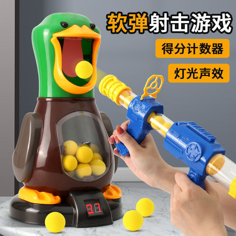 Shake the sound net red hit me duck children's toys parent-child interactive shooting toys light sound effect boy soft bullet gun - image 1