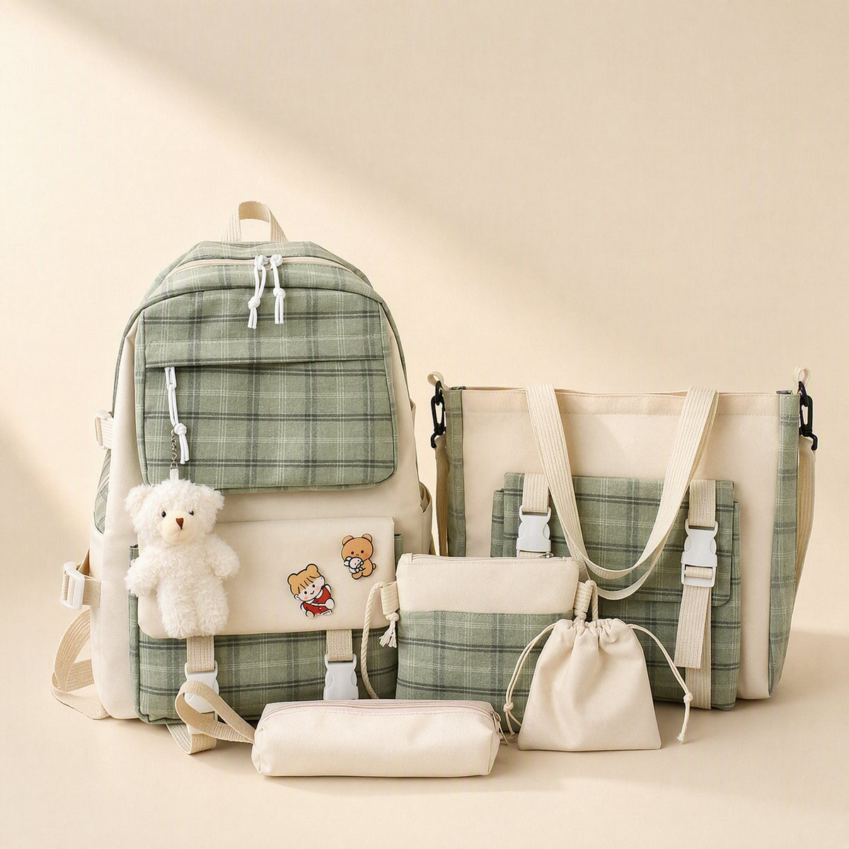 Plaid canvas school backpack with an air-cushion strap system - view 2