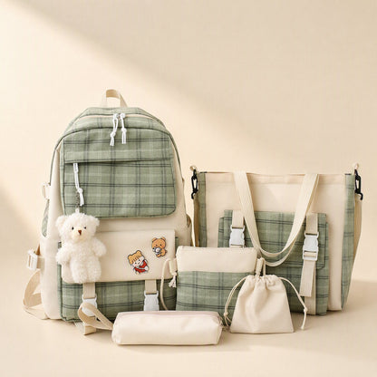 Plaid canvas school backpack with an air-cushion strap system - view 2